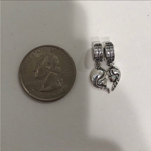 925 Sterling Silber 2 piece Mother & Daughter Silhouette cut out Heart Charm - Picture 4 of 4